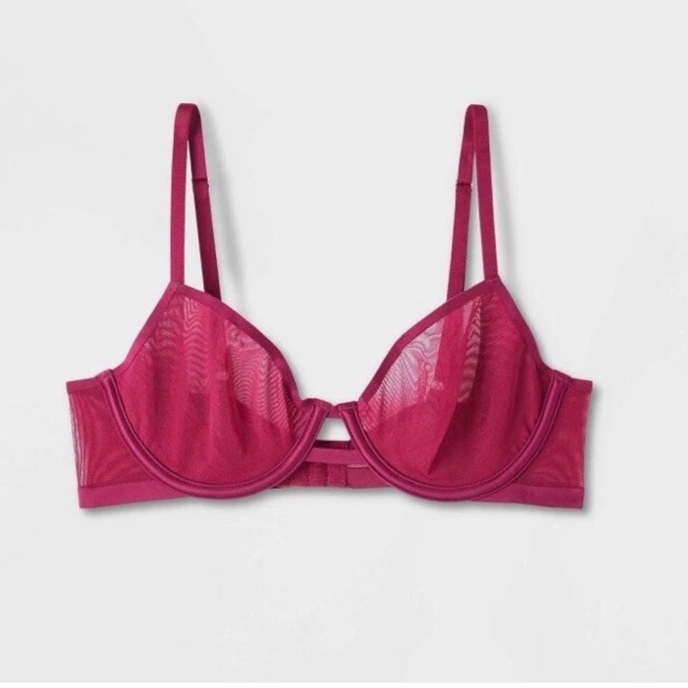 Auden 36 A  Unlined Demi Coverage Bra Burgandy Mesh Underwire